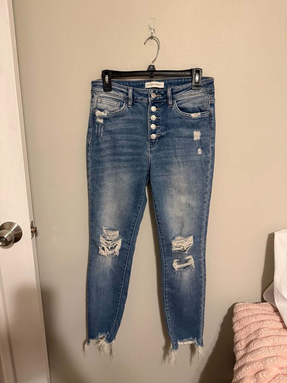 Flying Monkey High Rise Button Fly Distressed Skinny Ankle Jeans size 28
